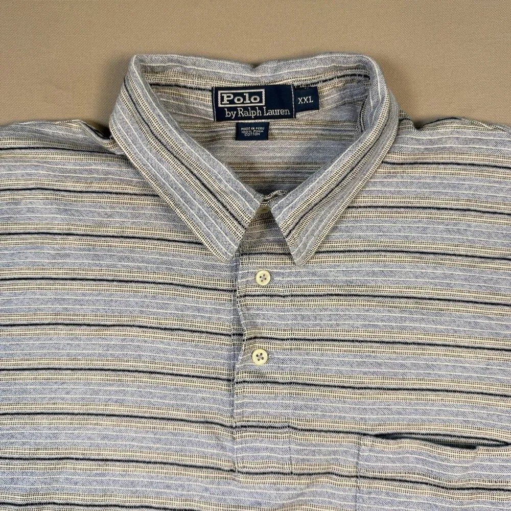 Vintage Ralph Lauren Men’s Polo Shirt Size 2XL Pony Short Sleeve Grey Striped